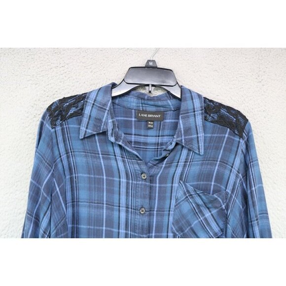 Lane Bryant Long Roll Tabbed Sleeve Button Up Plaid Top-Lace-Size 18/20 - Picture 6 of 13